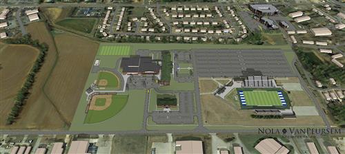 aerial view of the site rendering for the new Madison Middle School aerial view of the site rendering for the new Madison Middle School